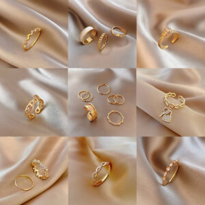 (3-1)韓版設計感ins潮時尚個性幾何形戒指、抖音同款套裝食指戒、歐美小指戒80-0316（j059）